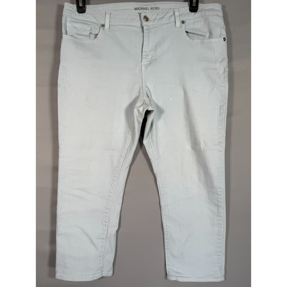 Michael Kors‎ Women 12 Pants Jeans Crop Ankle Stretch Denim Light Blue 35x22"